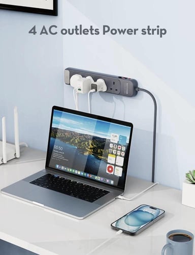 توصيلة راف باور 4 منافذ بقوة 3150 واط - رمادي