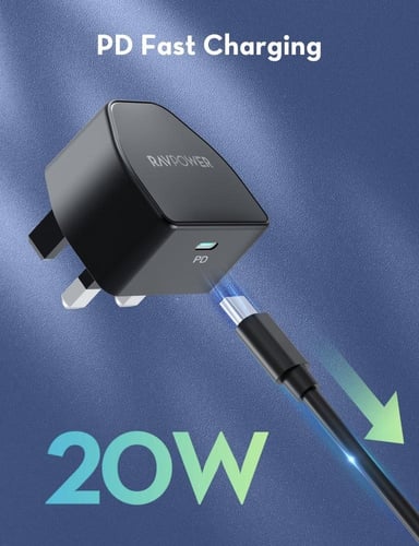 شاحن جداري راف باور بقوة 20 واط بمنفذ تايب سي - اس...