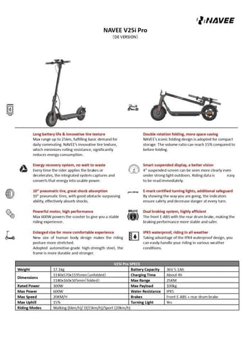 سكوتر كهربائي NAVEE V25i Pro بسرعة 25 كم/ساعة وموت...