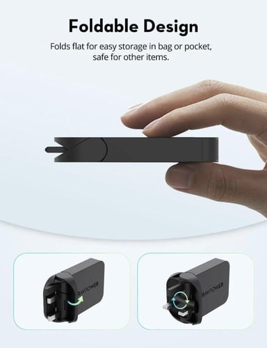 راف باور - شاحن جداري نحيف بقوة 100 واط بمنفذين تا...