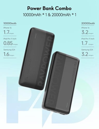 بكج بطاريتين راف باور بقوة 20 واط بسعة 10000 + 200...