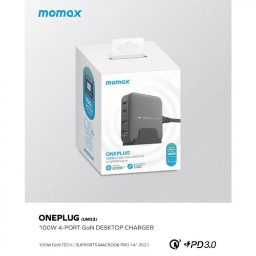 شاحن مكتبي موماكس بتقنية الجان بمنفذين USB-C ومنفذ...