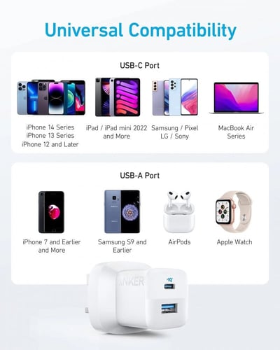 شاحن جداري انكر 323 بقوة 33 واط بمنفذ تايب سي ومنف...