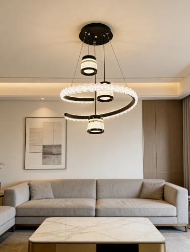 Luxury round Luna chandelier LED - luxurious double rings 3 colors black