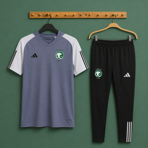 طقم تدريب المنتخب السعودي 2026 رمادي مع بنطلون أسو...