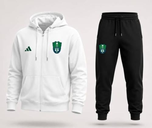طقم الأهلي السعودي الشتوي هودي أبيض وبنطال أسود