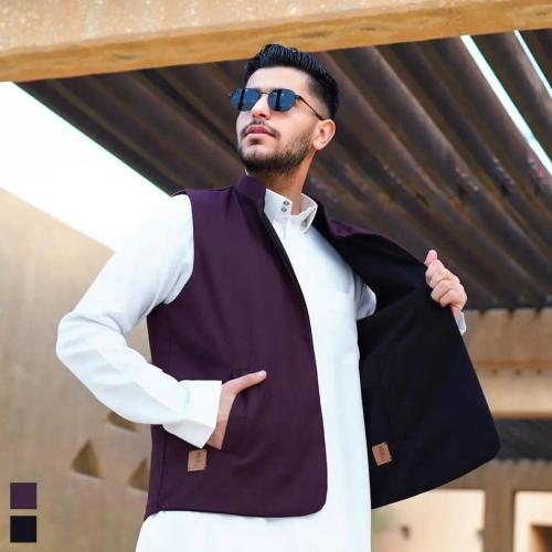 سديري رجالي جوخ دبل فيس(اسود مع عنابي) بالوان مختل...