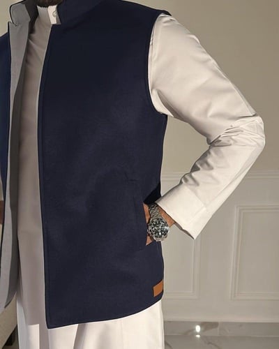 سديري رجالي جوخ دبل فيس(كحلي مع رمادي)-ازياء الشتا...