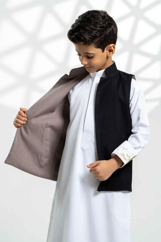 سديري جوخ دبل فيس (بيج مع اسود)-متجر لحظة تذكار