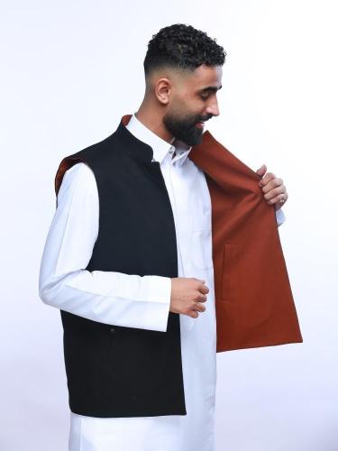 سديري رجالي جوخ دبل فيس(اسود مع جملي)-ازياء الشتاء...