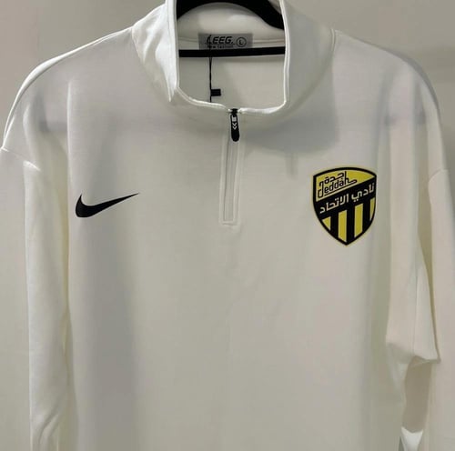 سويتر نادي الاتحاد الجديد 2025 أبيض بسحاب قصير لمح...