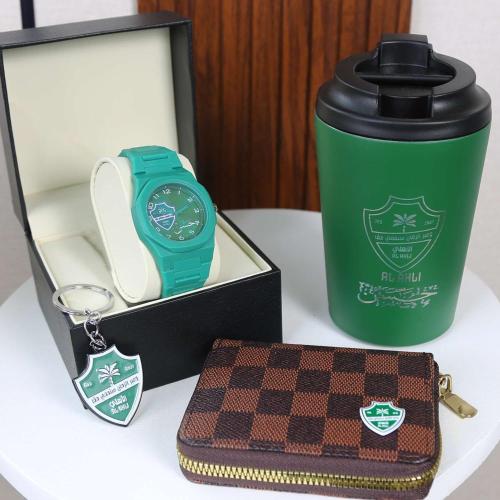 بكج هدايا الأهلي الفاخر ساعة وكوباً حراريا ومحفظة...
