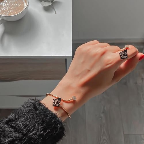 خاتم مع اسواره مطلي ذهب عيار 24 نسخة نسائية أنيقة،...