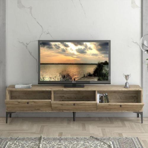 طاولة تلفزيون خشبية مودرن بتصميم صناعي أنيق الطول:...