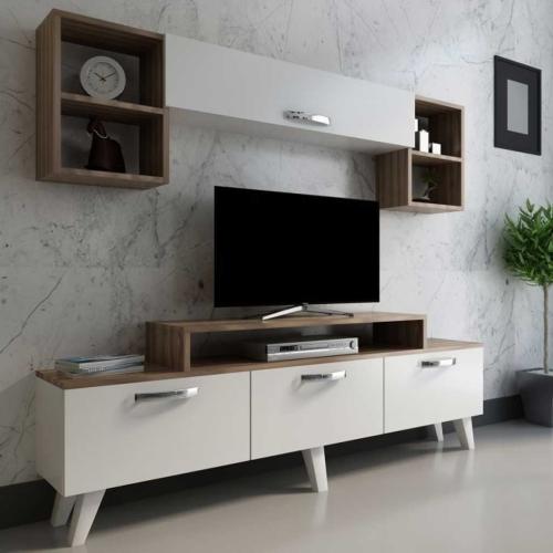 طقم غرفة تلفاز قطعتين ام دي اف أبيض