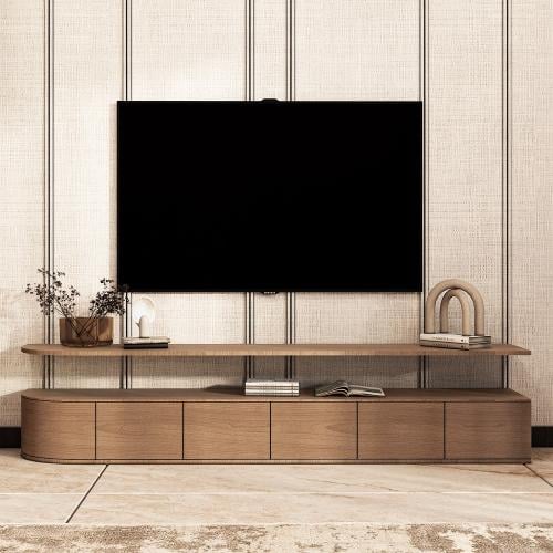 طاولة تلفزيون من الخشب المُصنع - 240x37x50 سم - بن...