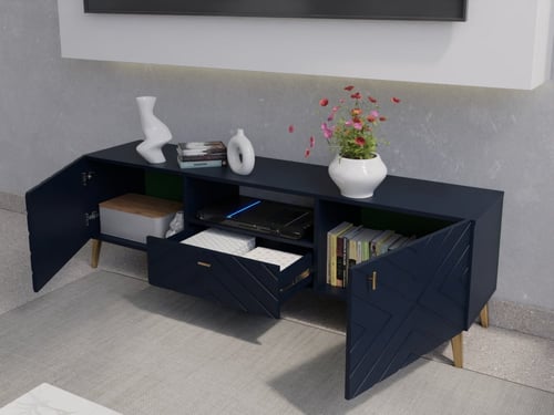 طاولة تلفاز بأدراج للتخزين - كحلي