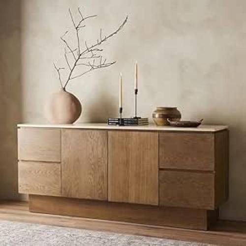 بيسبوك - بوفية خشب سنديان طبيعي و رخام طبيعي بني -...