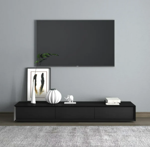 طاولة تلفاز من الخشب وبأدراج محكمة للتخزين - أسود