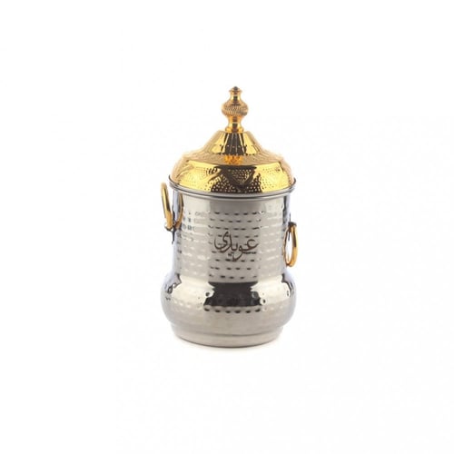 علب سكر شاي فضي غطاء ذهبي منقوش م1