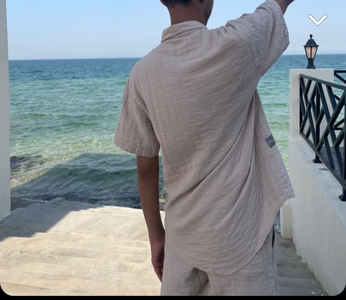 بدله قطعتين رجالي قماش لينن لون بيج مقاس s