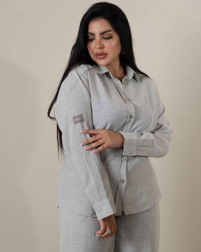 بدلة سفر لينن لون رمادي مقاس M