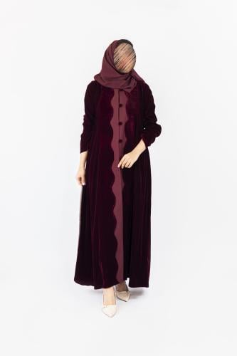 عبايات سكره مخمل كوري تدخيلات كريب | عنابي