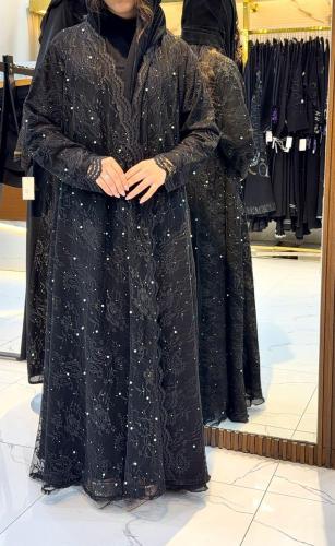 عباية سحر دانتيل مزينه بالؤلؤة سماوي مع كريستال |...