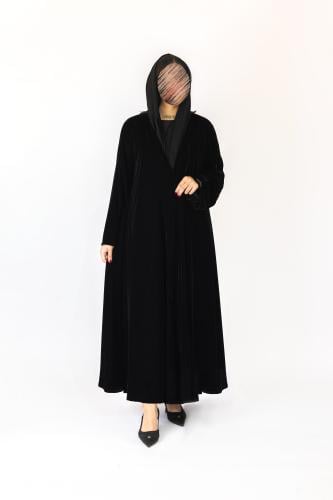 عباية جوري مخمل كورى دابل كلوش | اسود