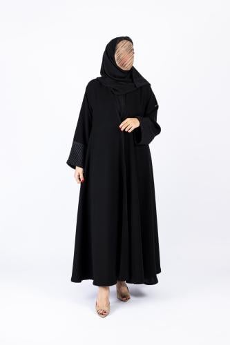 عباية ليسا دابل كلوش قماش سيراميك | اسود