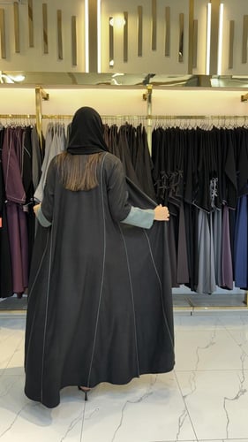 عباية غدير القماش لينن مزين في قيطن زيتي