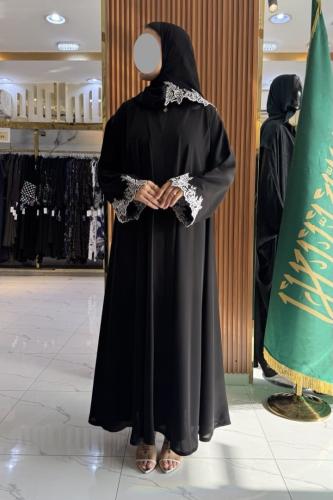 عباية ساره قماش انترنت اسود / كلفه ابيض