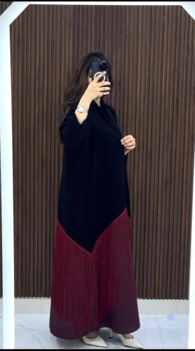 عباية سندريلا هدب عنابي قماش كريب ملكي اسود | عناب...