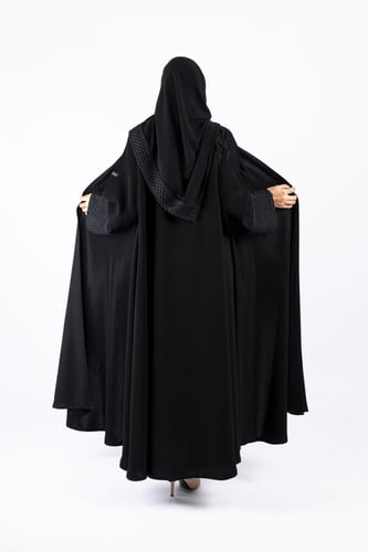 عباية ليسا دابل كلوش قماش سيراميك | اسود