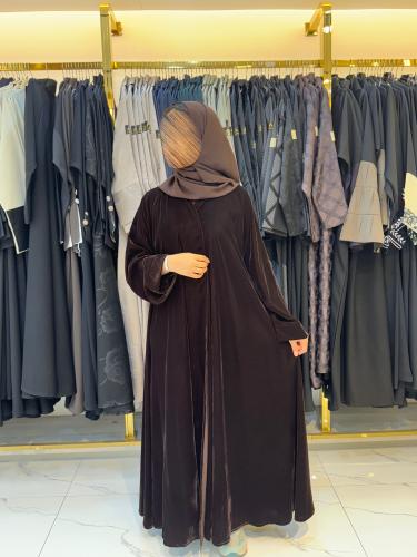 عبايه جوري مخمل كوري دبل كلوش بني