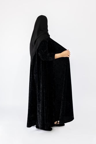 عباية ابريكا قماش مخمل كورى مكسر قصة دبل كلوش | اس...