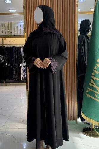 عباية ساره قماش انترنت اسود/ كلفه موف