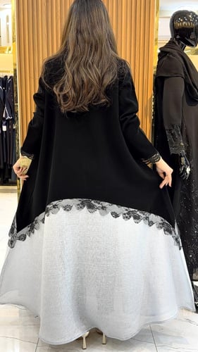 عباية سحر دانتيل مزينه بالؤلؤة سماوي مع كريستال |...