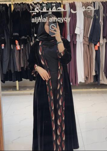 عباية جوهره دبل فيس مخمل اسود مع كشميري