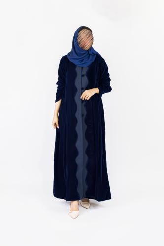 عبايات سكره مخمل كوري تدخيلات كريب | كحلي