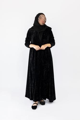 عباية ابريكا قماش مخمل كورى مكسر قصة دبل كلوش | اس...