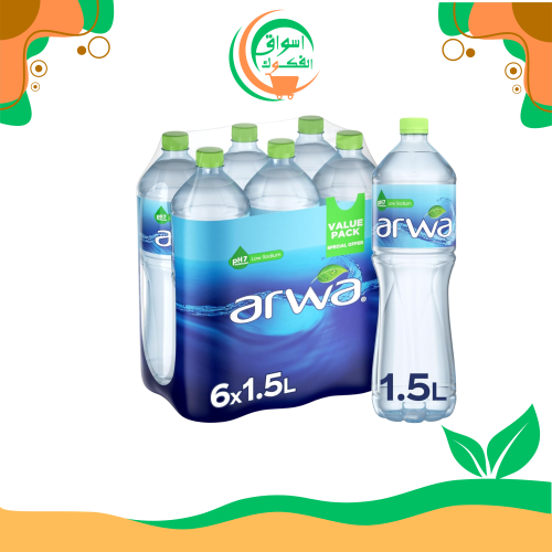 مياه شرب أروى المعبأة، عبوة من 6 قطع سعة 1.5 لتر a...