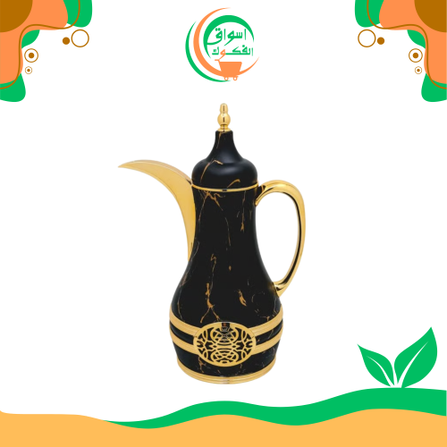 طقم ترمس شاي رخامي أسود قطعة واحدة، سعة 1 لتر