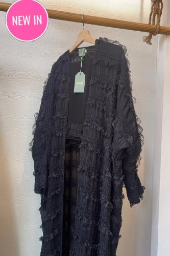 عباية شيفون رفلز - أسود