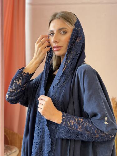 عباية كوبرى بأطراف دانتيل - كحلي