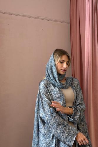 عباية حرير طبيعي مشجر - أزرق فاتح