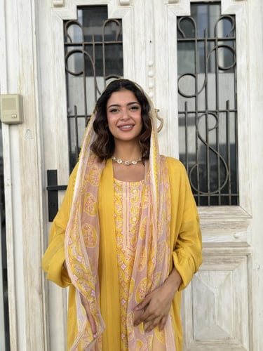 طقم رمضاني عباية وثوب بليند - اصفر