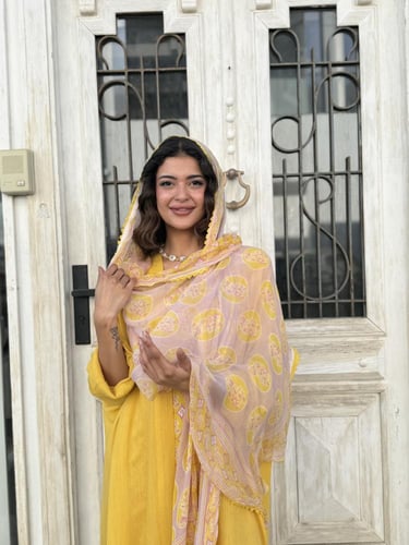 طقم رمضاني عباية وثوب بليند - اصفر