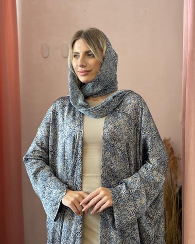 عباية حرير طبيعي مشجر - أزرق فاتح