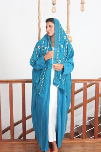 عباية كوبرو بطرحة تطريز تولة- فيروزي